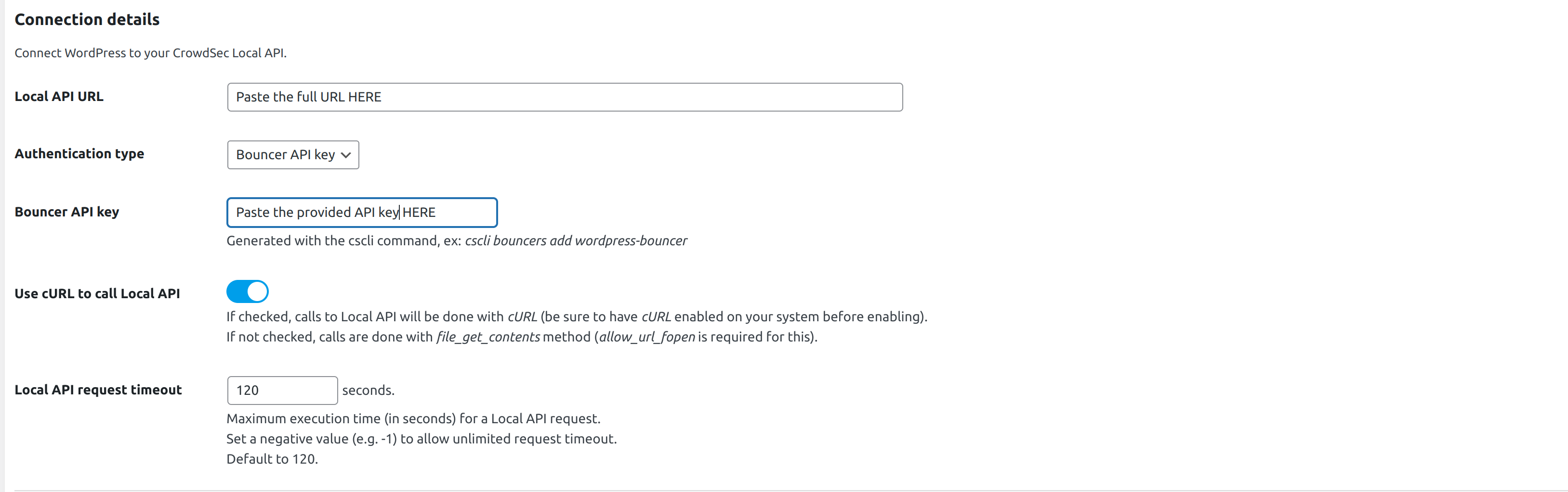 Fill the fields like so
